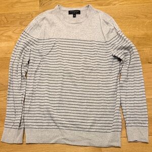 Banana Republic Men's Light Gray and Navy Striped Crewneck Sweater